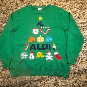 Aldi Gear Womens Green Christmas Tree Ugly Holiday Sweater Large Crewneck Knit
